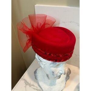 RED Felt Vintage Hat
